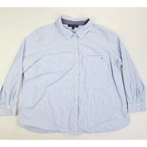 Tommy Hilfiger Size 1X Womens Blue White Check Pocket Logo Long Sleeve Shirt